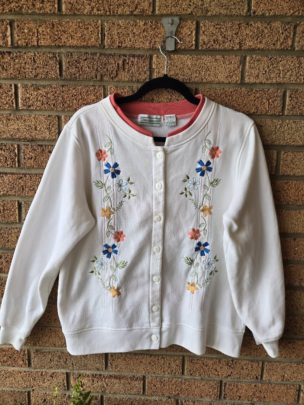 Vintage Shenanigans Embroidered Floral Button-Up Sweatshirt Cardigan
